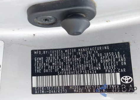 2014 Toyota Corolla L/Le/Le Plus/Le Premium/S/S Plus/S Premium из США, поврежденный, VIN 5YFBURHE9EP162434